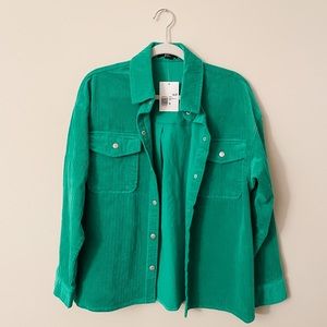 Brand new/never worn Forever 21 emerald green shacket-style top (corduroy-like)
